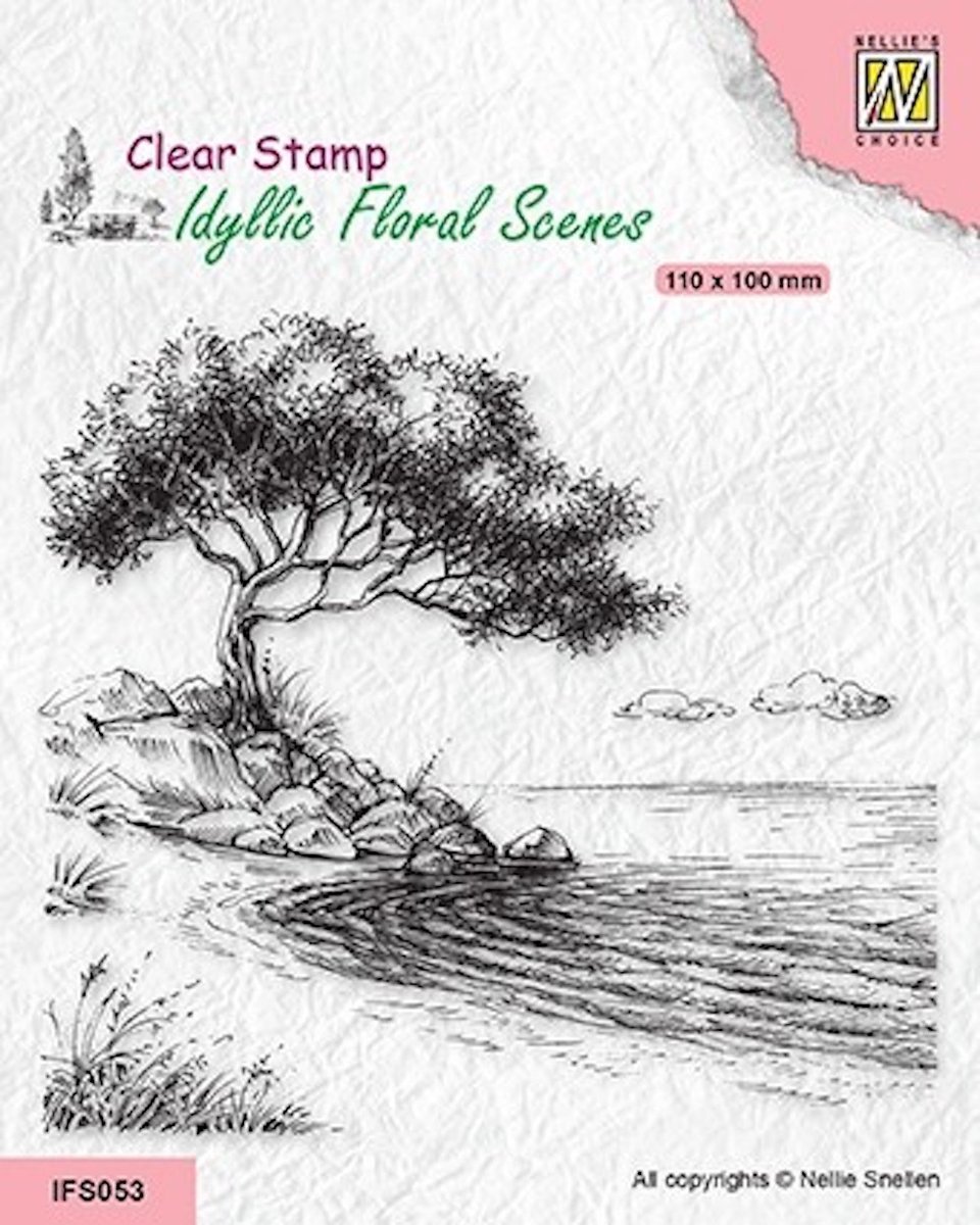 IFS053 Nellie Snellen Clearstamp - Idyllic floral scenes Tree on shore - landschap stempel divi-divi boom kust strand